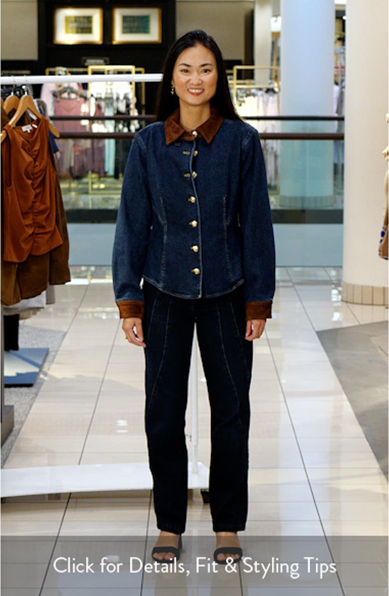 Suede Trim Denim Button-Up Shirt, sales video thumbnail