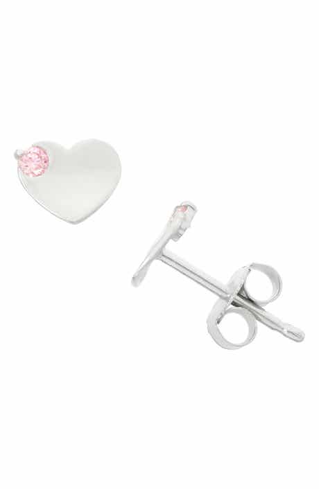 FZN Kids' Cubic Zirconia Heart Stud Earrings