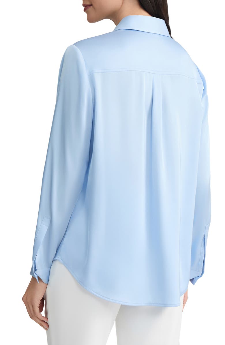 KASPER Point Collar Satin Button-Up Shirt, Alternate, color, Blue Sky
