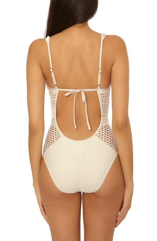 Becca Castaway Fishnet Plunge One-piece Swimsuit In Ecru