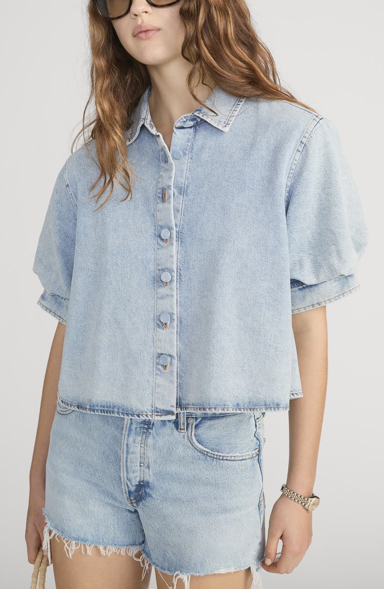 FRAME The Billow Sleeve Denim Button-Up Shirt, Alternate, color, Puffin