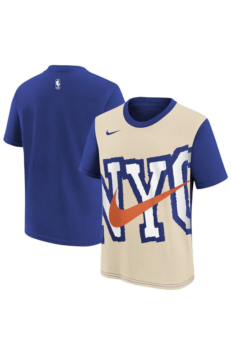 Nike Youth Nike Light Beige/Blue New York Knicks 2025/26 City Edition Max90 T-Shirt, Main, color, Light Beige