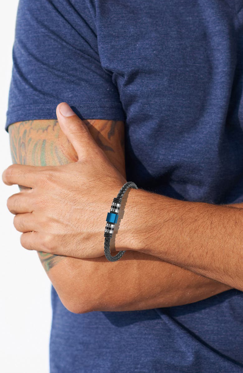 VAN HEUSEN Men's Ornament Leather Bracelet, Alternate, color, Blue