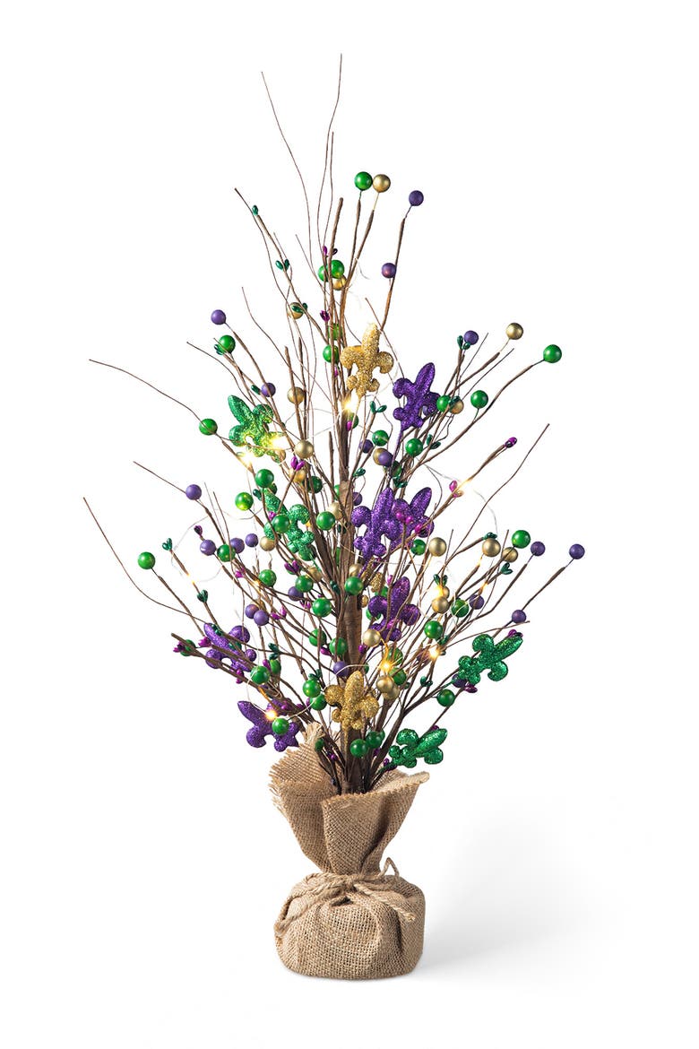 Mardi Gras Lighted Fleur-de-Lis & Berry Table Tree, Main, color, Purple