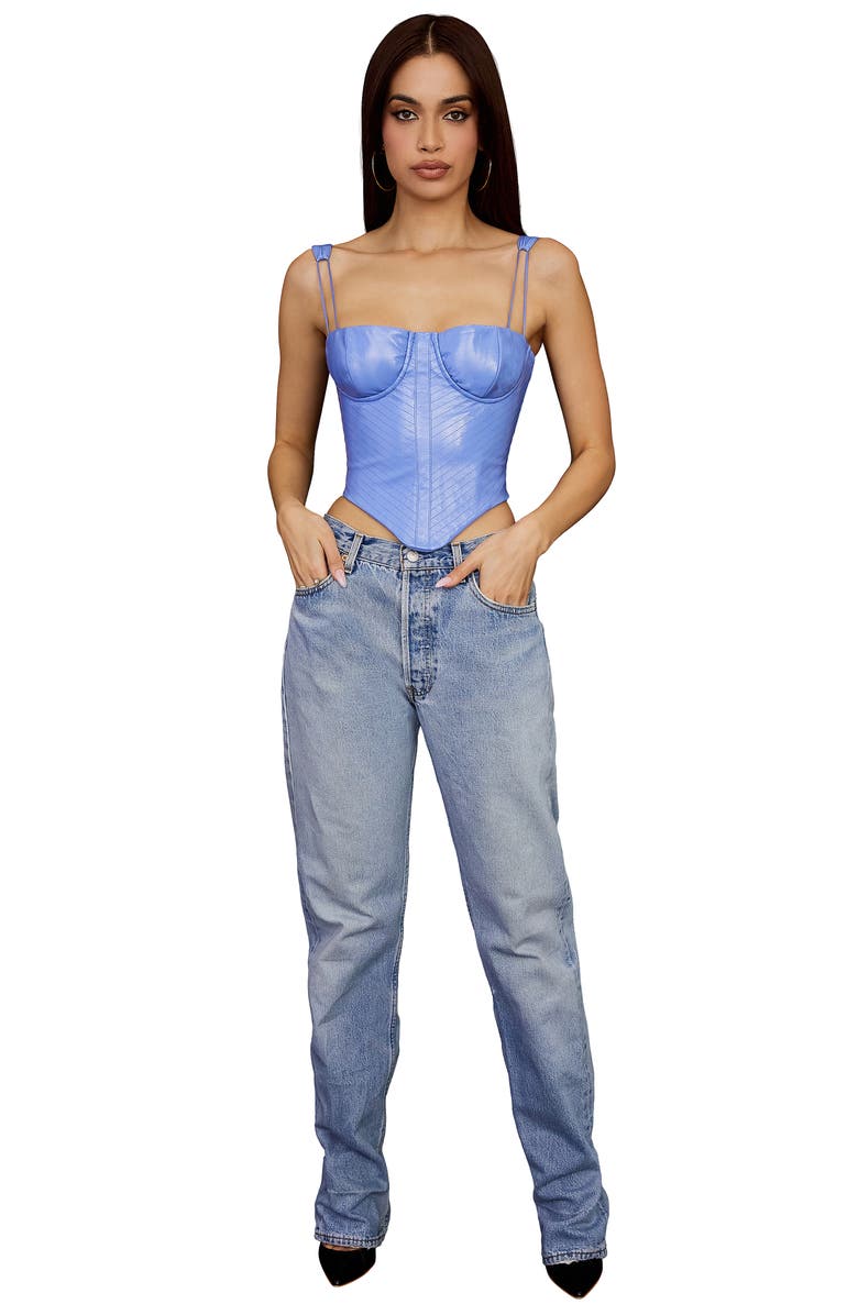 HOUSE OF CB Underwire Faux Leather Corset Top, Alternate, color, Cornflower Blue