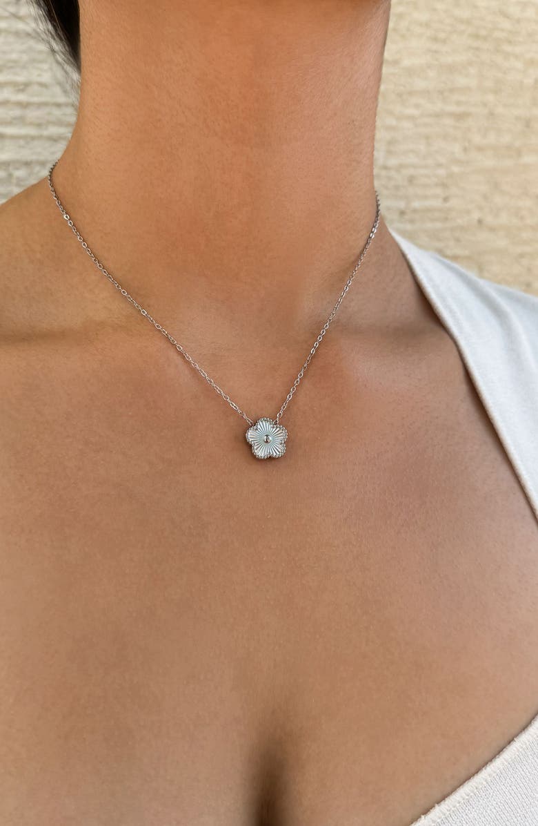 Adornia Textured Flower Pendant Necklace, Alternate, color, Silver