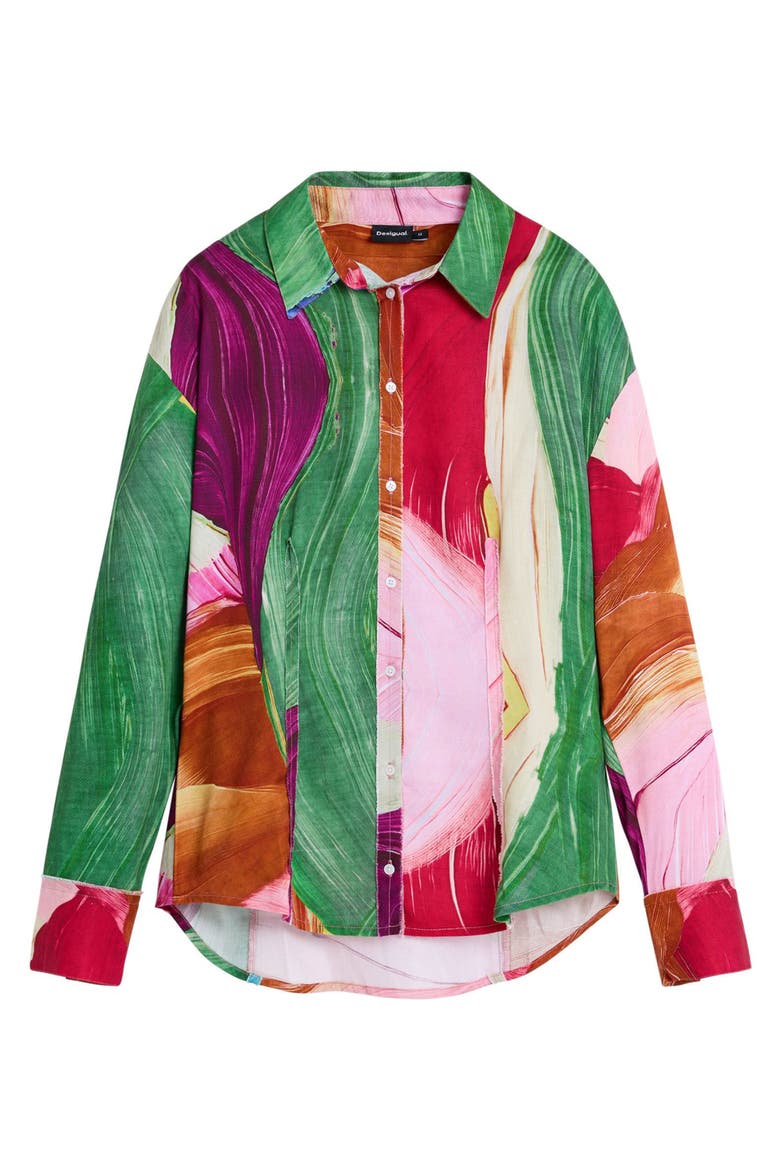 Abstract Print Button-Up Shirt, Alternate, color, GREEN MULTI