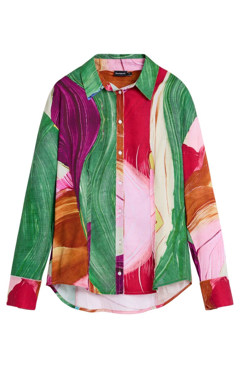 Desigual Abstract Print Button-Up Shirt, Alternate, color, Green Multi