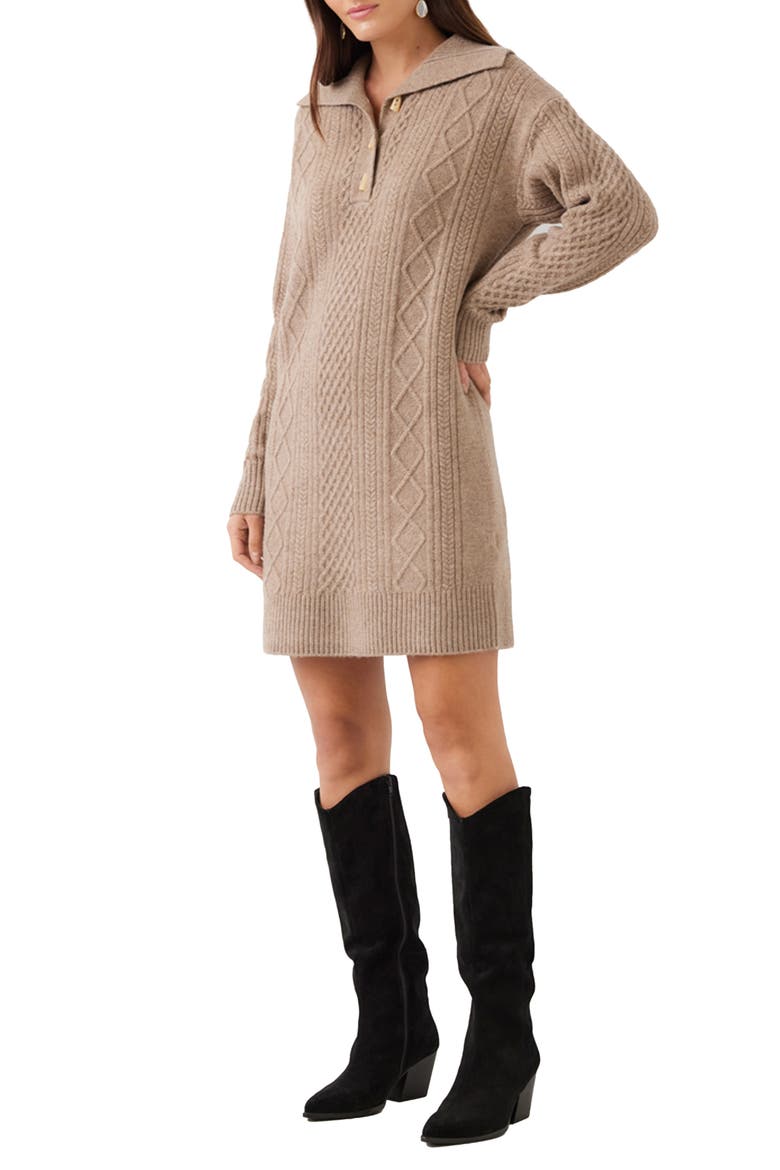 Cable Knit Sweater Dress, Alternate, color, WHEAT