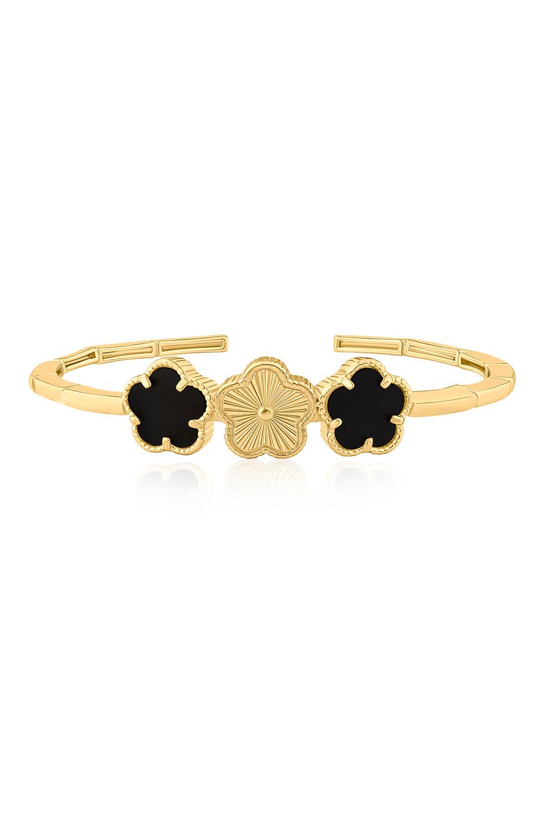 3 Clover Flexible Cuff Bracelet, Main, color, BLACK/ GOLD