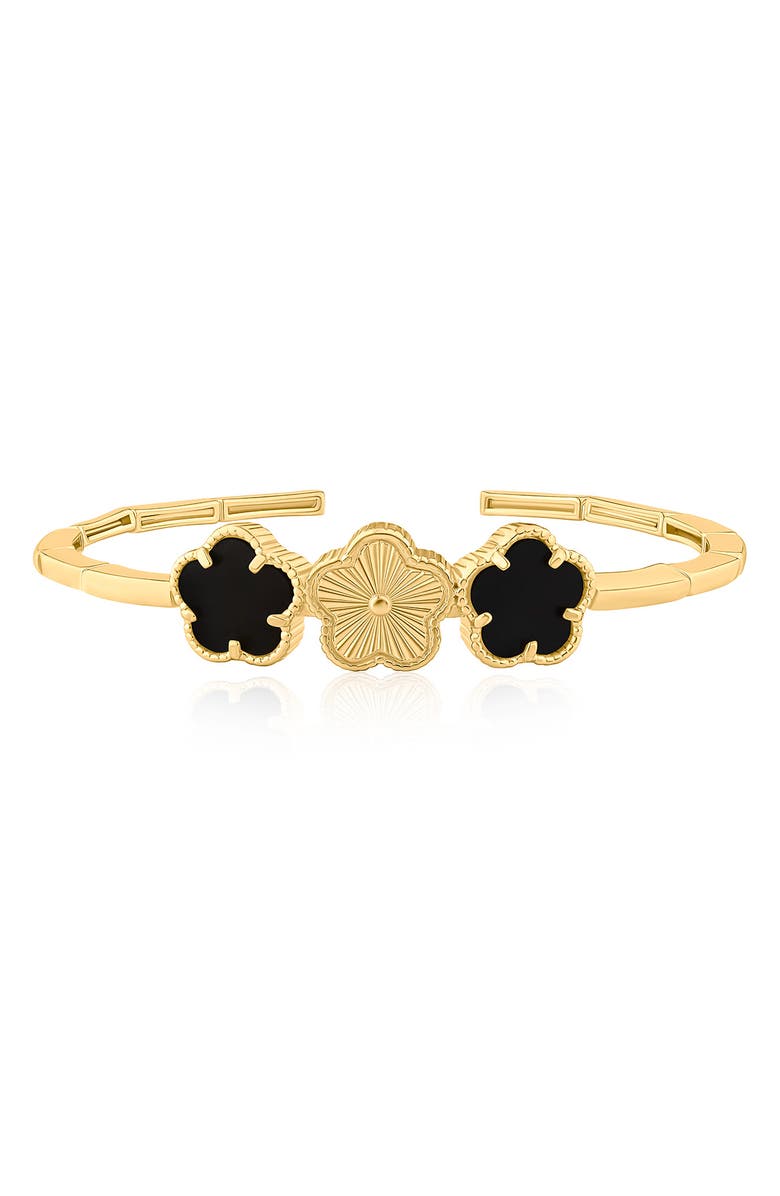 JARDIN 3 Clover Flexible Cuff Bracelet, Main, color, Black/ Gold