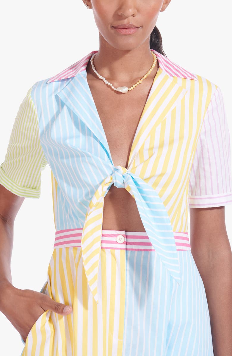 STAUD Giorgiana Stripe Tie Front Cutout Midi Dress, Alternate, color,