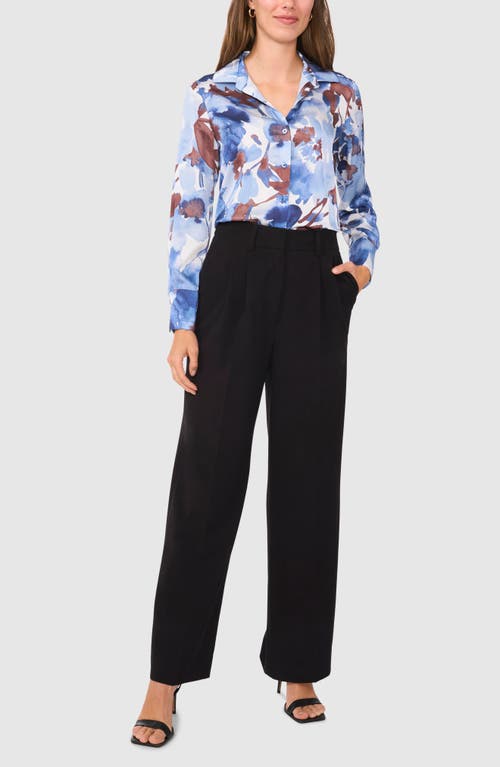 Halogenr Halogen(r) Floral Button-up Charmeuse Shirt In Blue Fog
