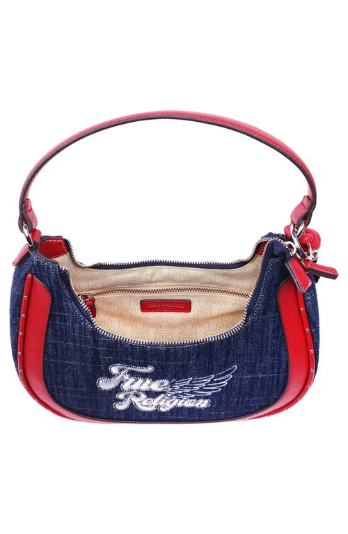 True Religion Wing Motif Denim Hobo Bag In Blue