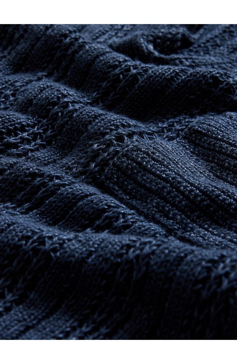 John Varvatos Odin Short Sleeve Textured Linen Johnny Collar Sweater, Alternate, color, Navy