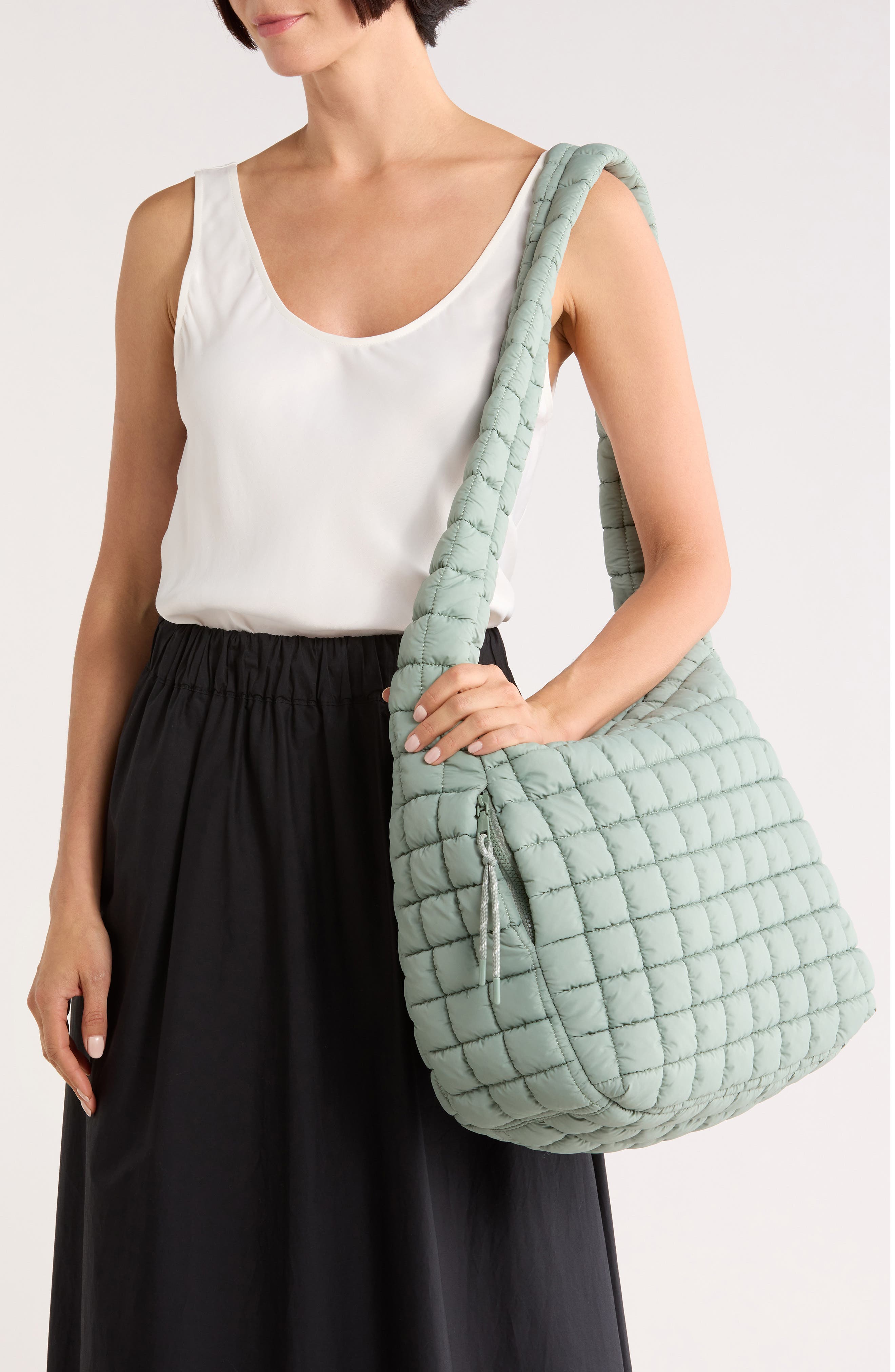 URBAN EXPRESSIONS HANDBAGS Square Quilt Nylon Hobo Bag, Alternate, color, Sage