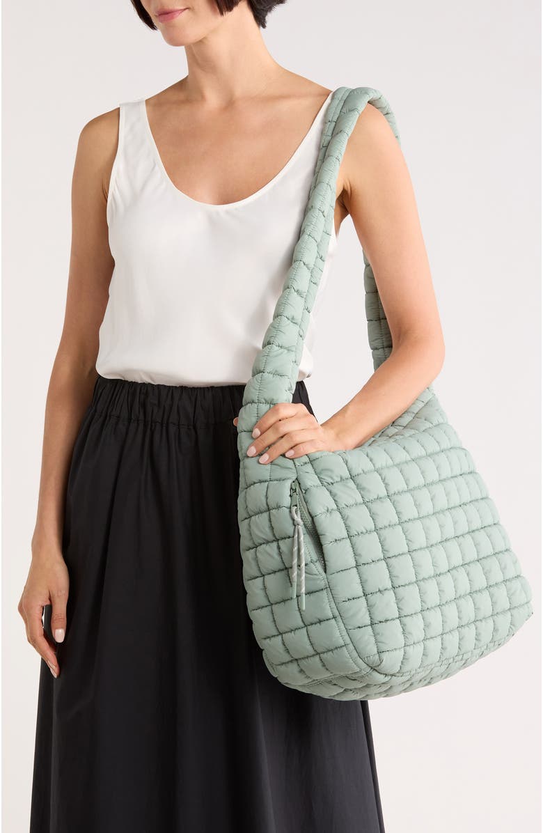 URBAN EXPRESSIONS HANDBAGS Square Quilt Nylon Hobo Bag, Alternate, color, Sage
