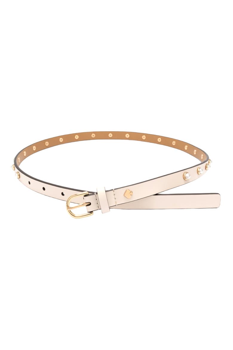 Faux Pearl Halo Stud Leather Belt, Main, color, CREAM