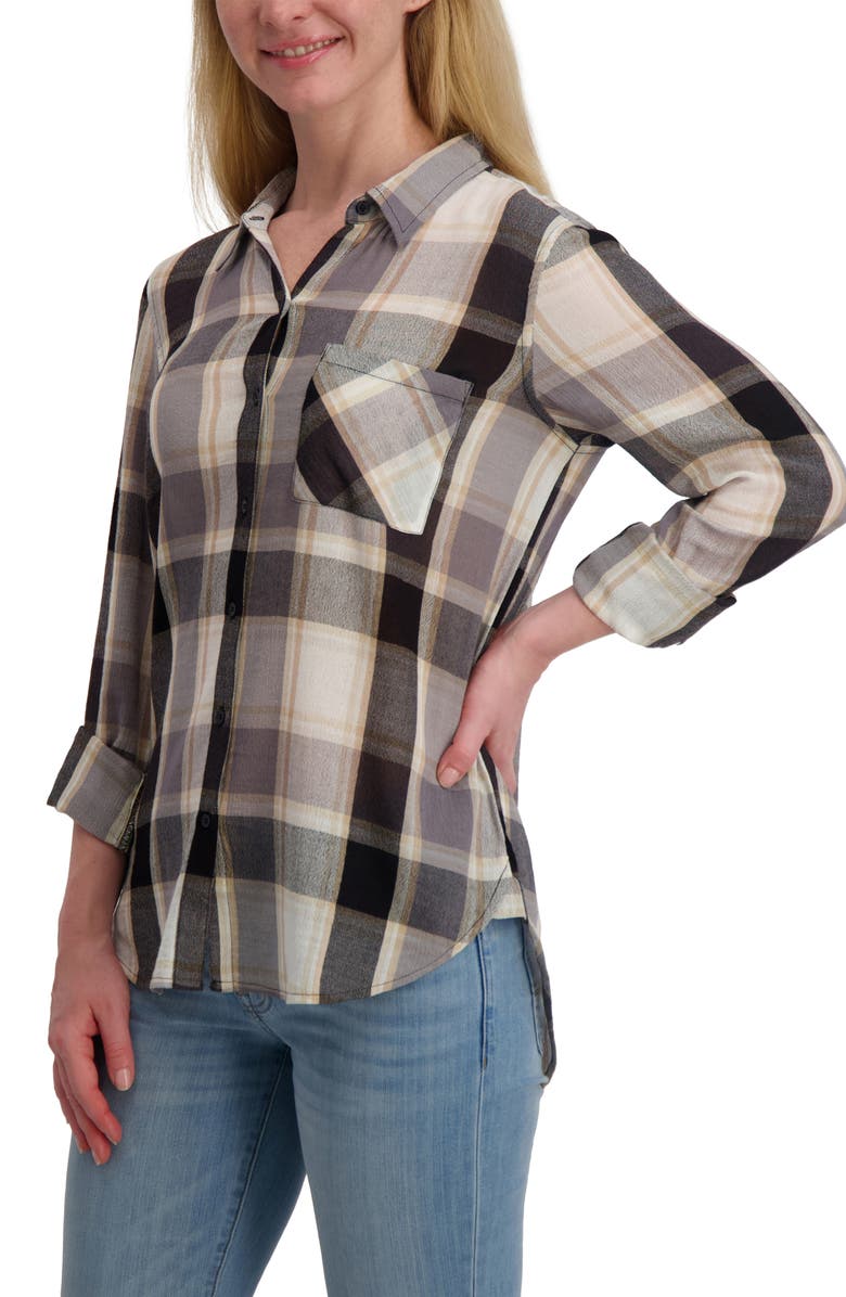 Lucky Brand Plaid Button-Up Shirt, Alternate, color, Black Multi