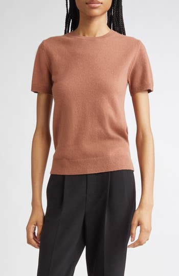 Vince Short Sleeve Wool & Cashmere Sweater In Pink