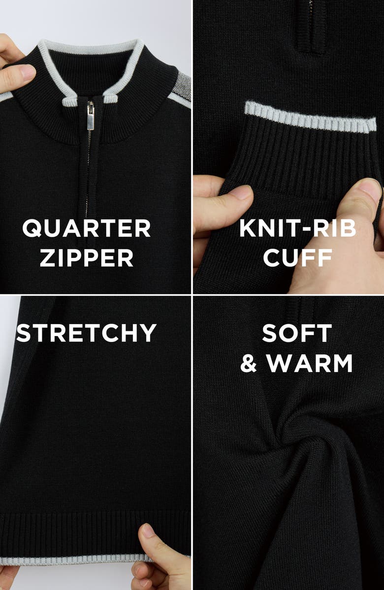 XRAY Kids' RAW X Shoulder Detail Quarter Zip Sweater, Alternate, color, Black