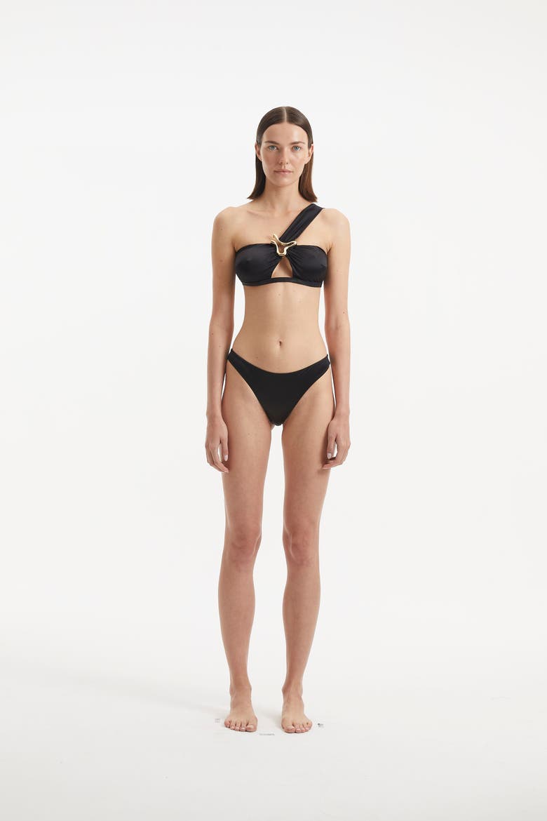 Sereia One Shoulder Satin Bikini Top, Alternate, color, Black