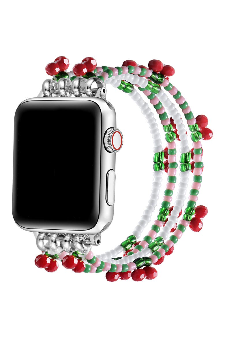 Cherry Beaded Apple Watch® Watchband, Alternate, color, GREEN/ RED