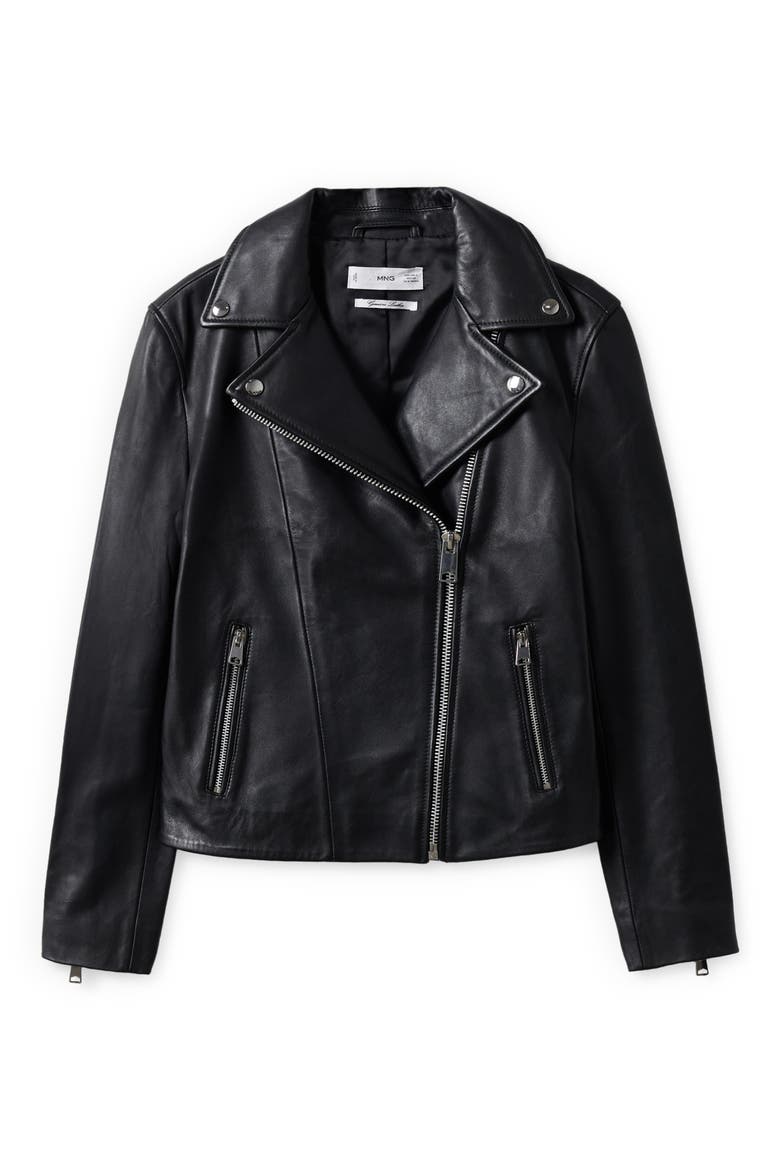 Women's Leather Biker Jacket, Alternate, color, BLACK