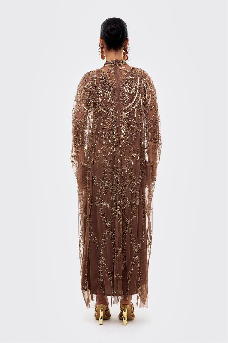 Embellished Sequins Gown, Alternate, color, CHOCOLATE