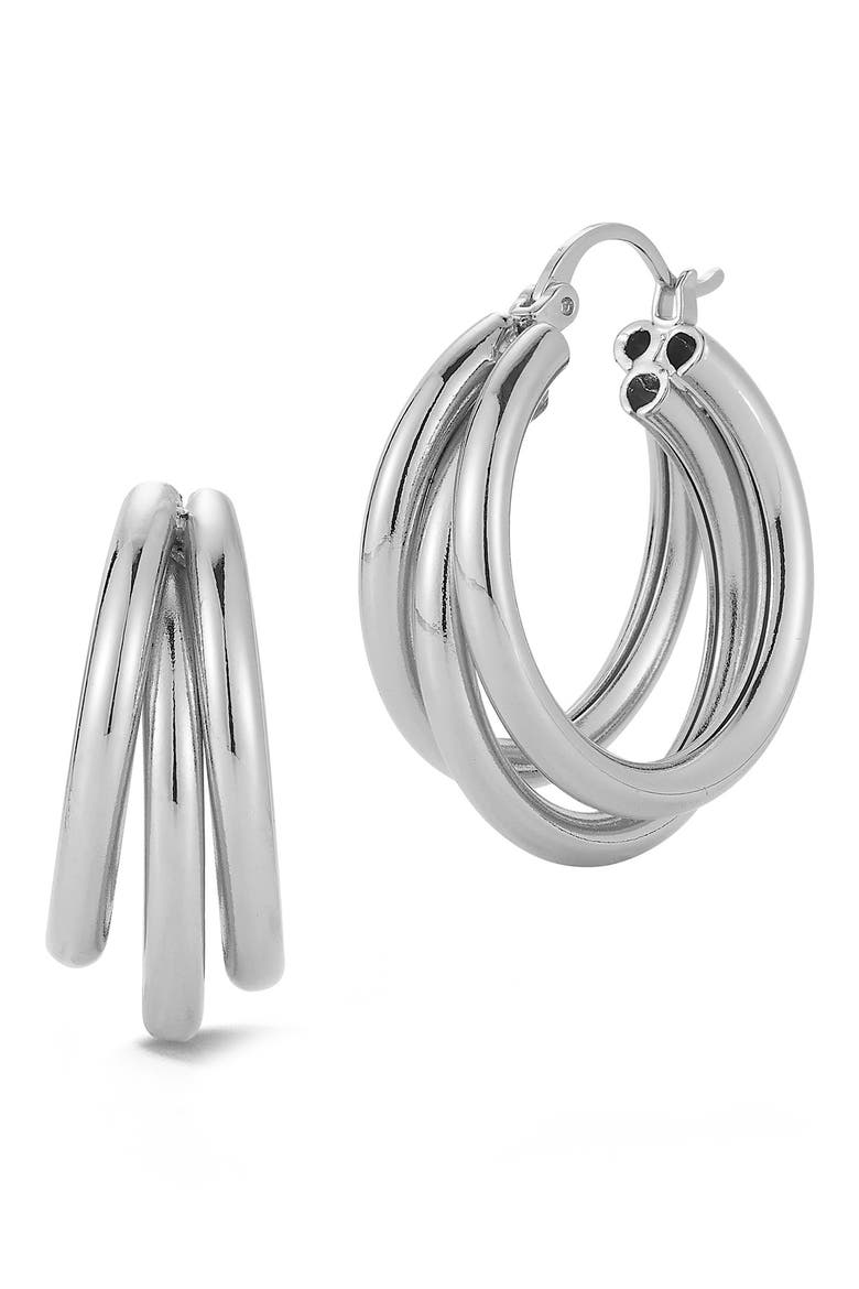 Tripe Hoop Earrings, Main, color, SILVER