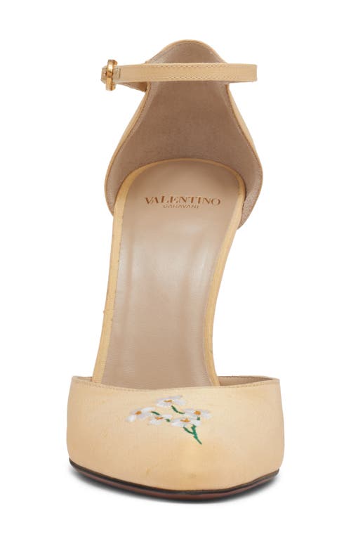 Valentino Hi Dolly Daisy Embroidered Satin Pumps In Gold