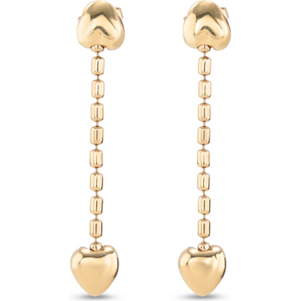 UNODE50 18K gold-plated earrings with dangling chain and small hearts  product