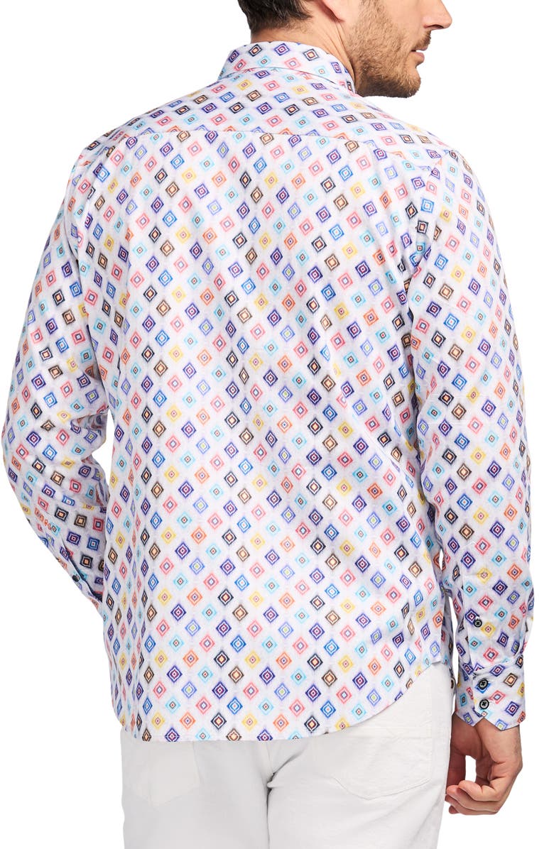 Robert Graham Peterman Geo Print Cotton Dress Shirt, Alternate, color, White