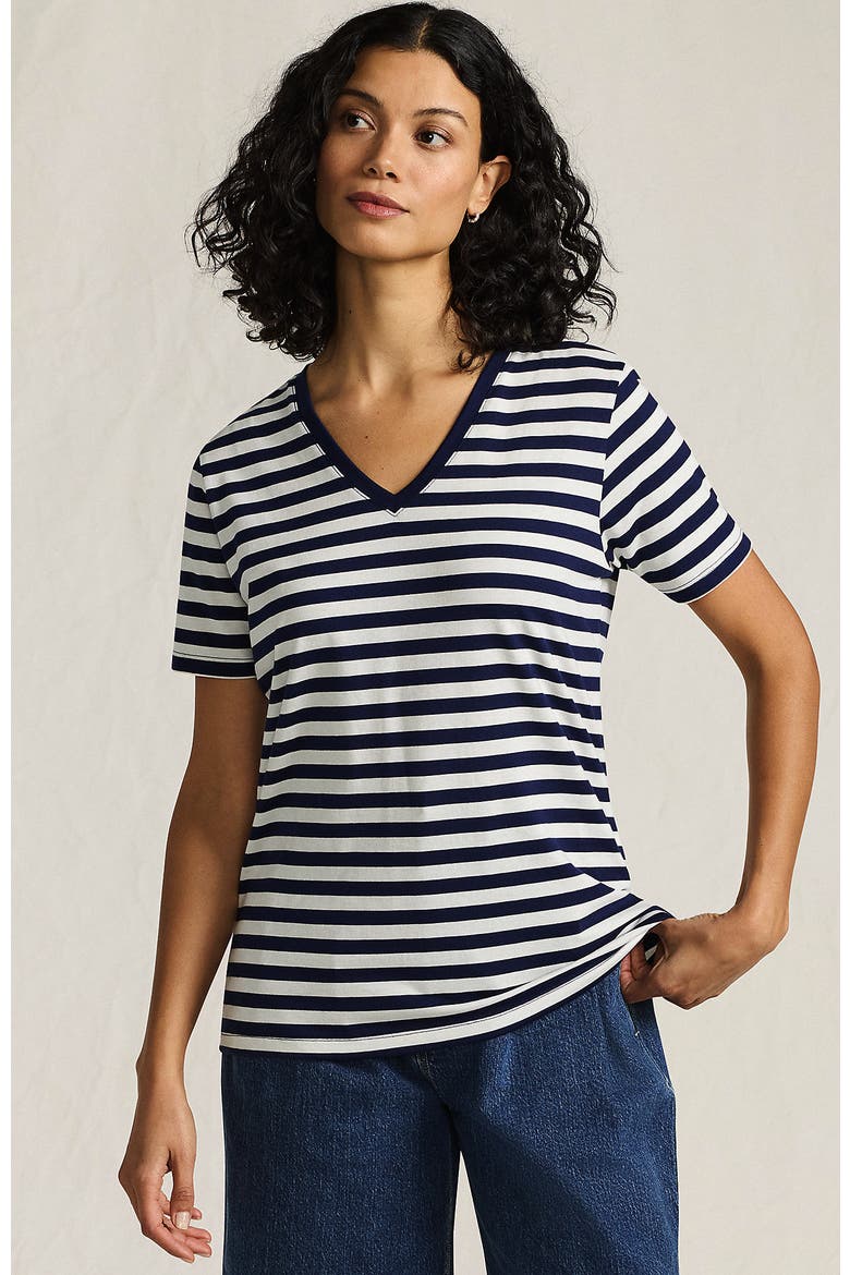 Supima Cotton V-neck T-Shirt, Main, color, Deep Sea Navy Even Stripe