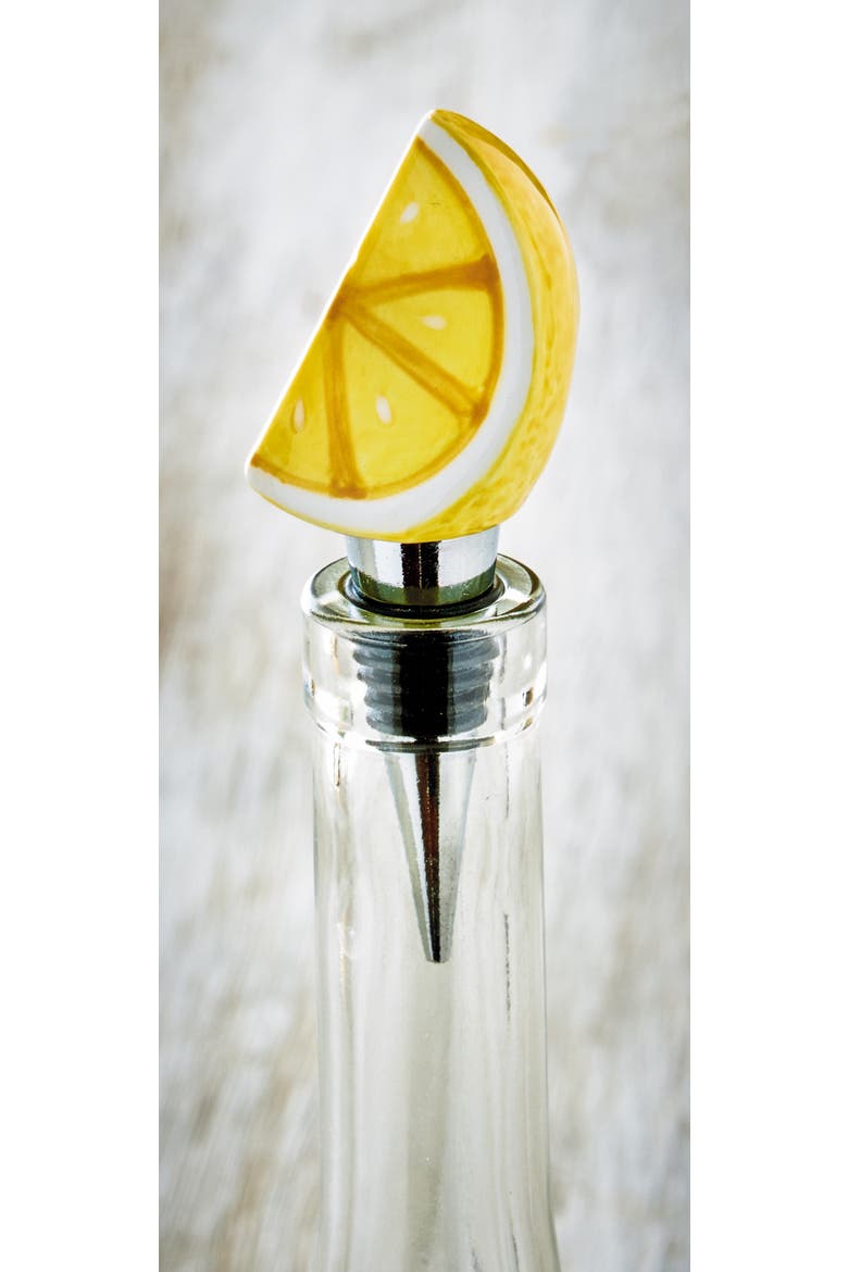 Lemon Bottle Stopper Yellow Earthenware Summer, Alternate, color, Yellow
