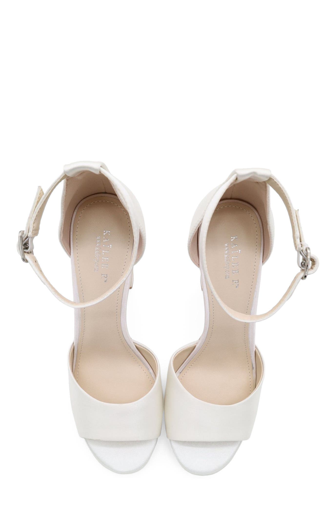 Kailee P Sasha Satin Block Heel Wedding Sandals, Alternate, color, White