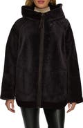 GORSKI Reversible Textured Genuine Shearling Lamb Zip Parka with Ribbed Hem