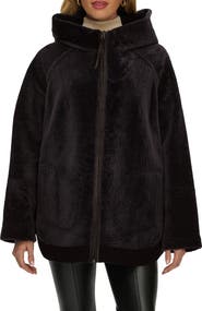 GORSKI Reversible Textured Genuine Shearling Lamb Zip Parka with Ribbed Hem