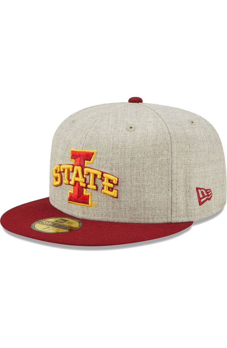 New Era Men's New Era Heather Gray/Cardinal Iowa State Cyclones Patch 59FIFTY Fitted Hat, Alternate, color,