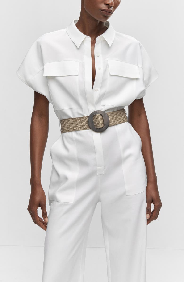 MANGO Belted Wide Leg Jumpsuit, Alternate, color,