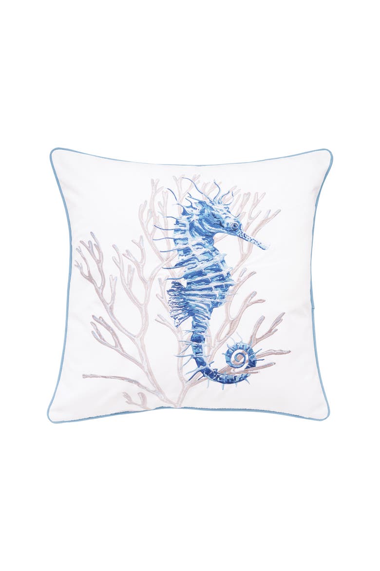 Blue Seahorse and Coral Pillow, Main, color, Blue