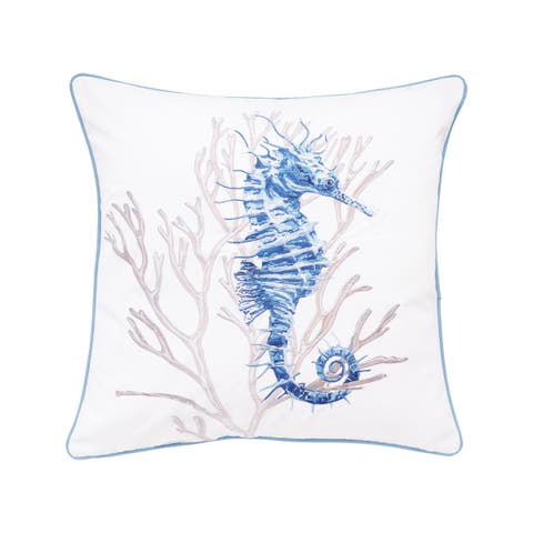 Blue Seahorse and Coral Pillow