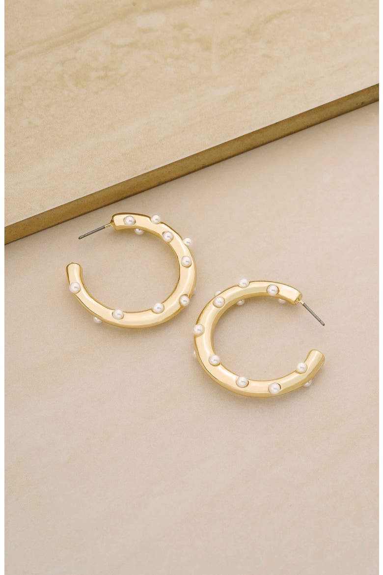 Imitation Pearl Hoop Earrings, Alternate, color, GOLD
