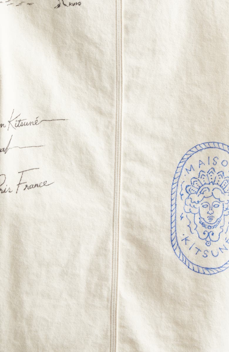 KURO x Maison Kitsuné Hand Painted Postcard Denim Chore Jacket, Alternate, color, Off White