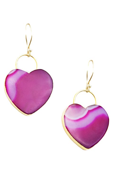 Pink Heart Stone Drop Earrings