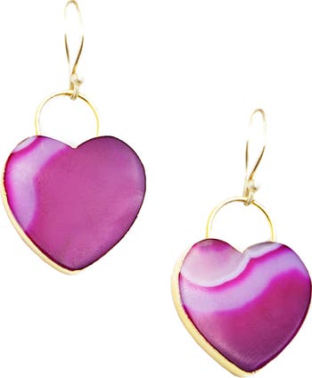 Pink Heart Stone Drop Earrings