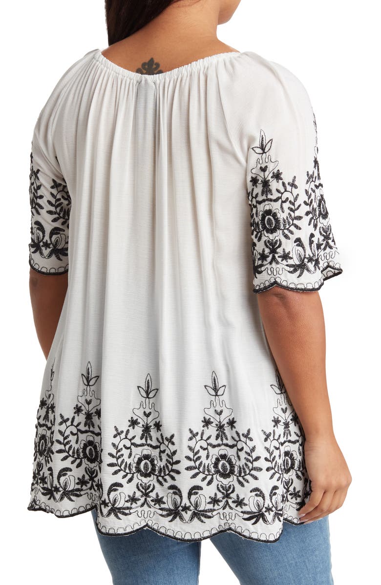 Forgotten Grace Embroidered Trim Peasant Tunic Top, Alternate, color, White/Black