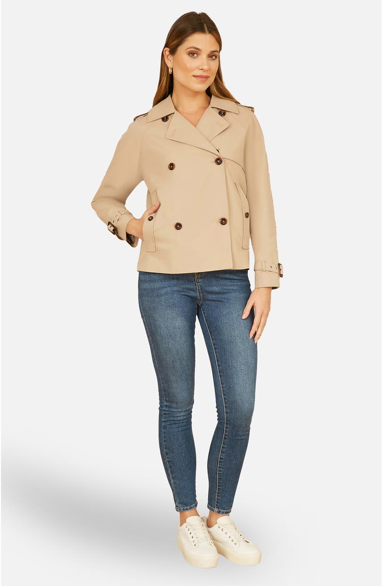 Yumi Cropped Trench Jacket With Pockets, Alternate, color, Beige