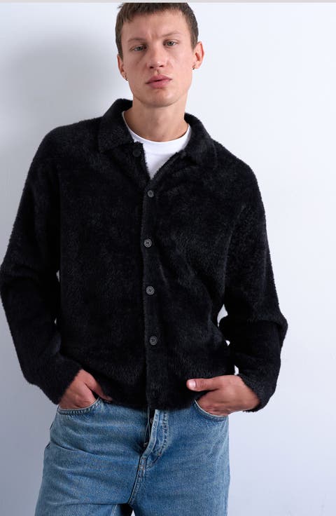 Fluffy Collared Cardigan