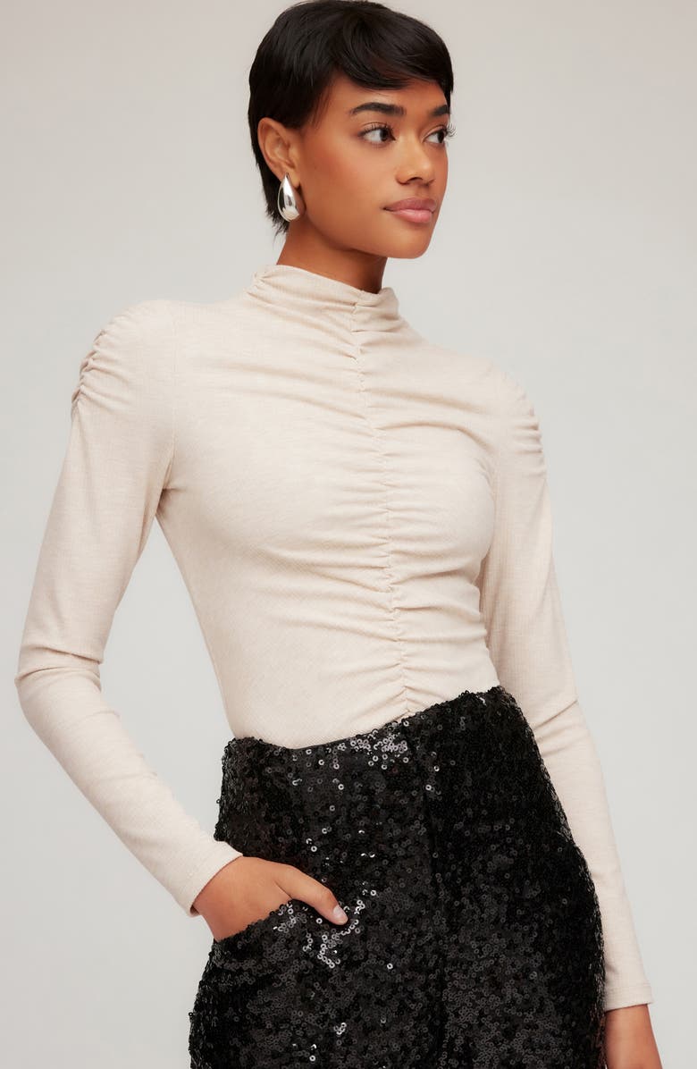 FIFTEEN TWENTY Selena Ruched Rib Top, Alternate, color, Oatmeal